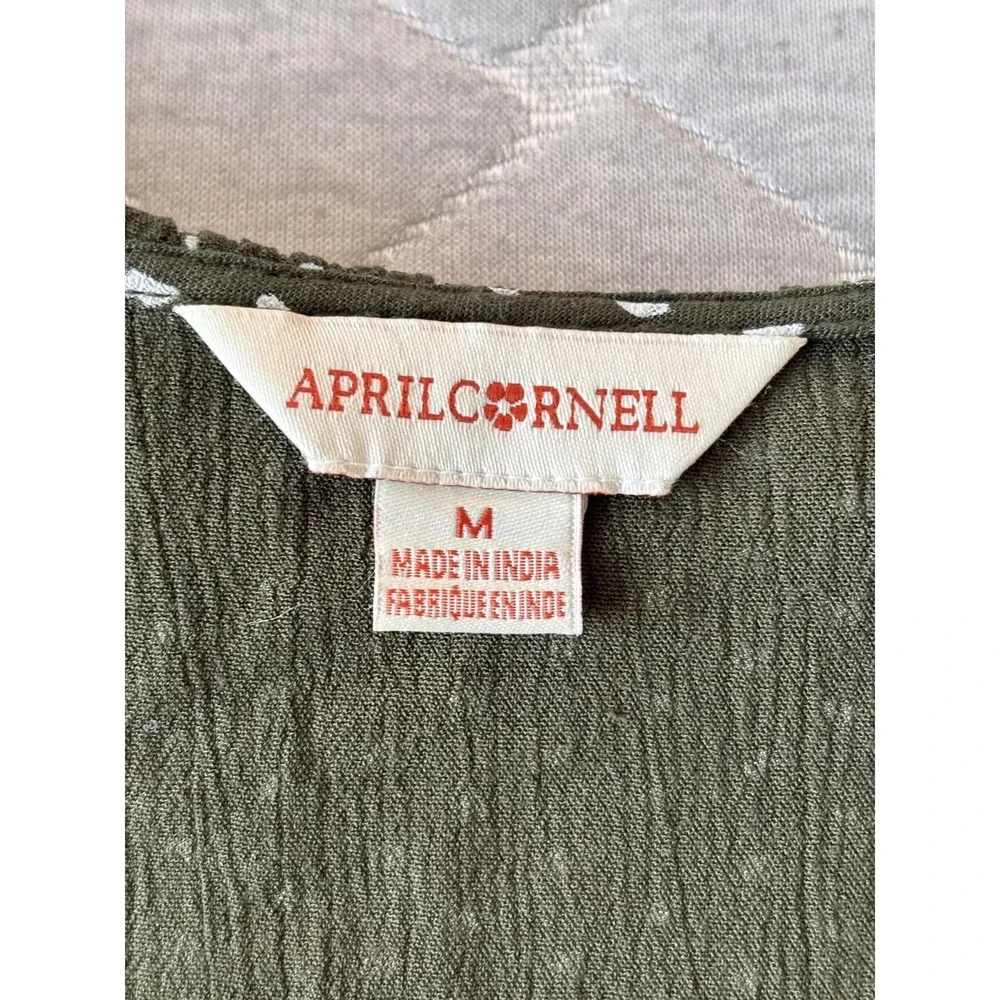 April Cornell Skirt Set Womens Medium Large Green Polka Dot Button Front Midi